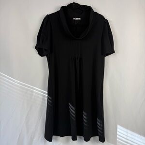 Calvin Klein Black Cowl Neck Short Puff Sleeve Simple Mini Dress